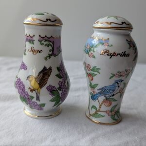 Lenox Bird & Blossoms Porcelain Spice Jars  - Sage GoldFinch & Paprika Blue Jay